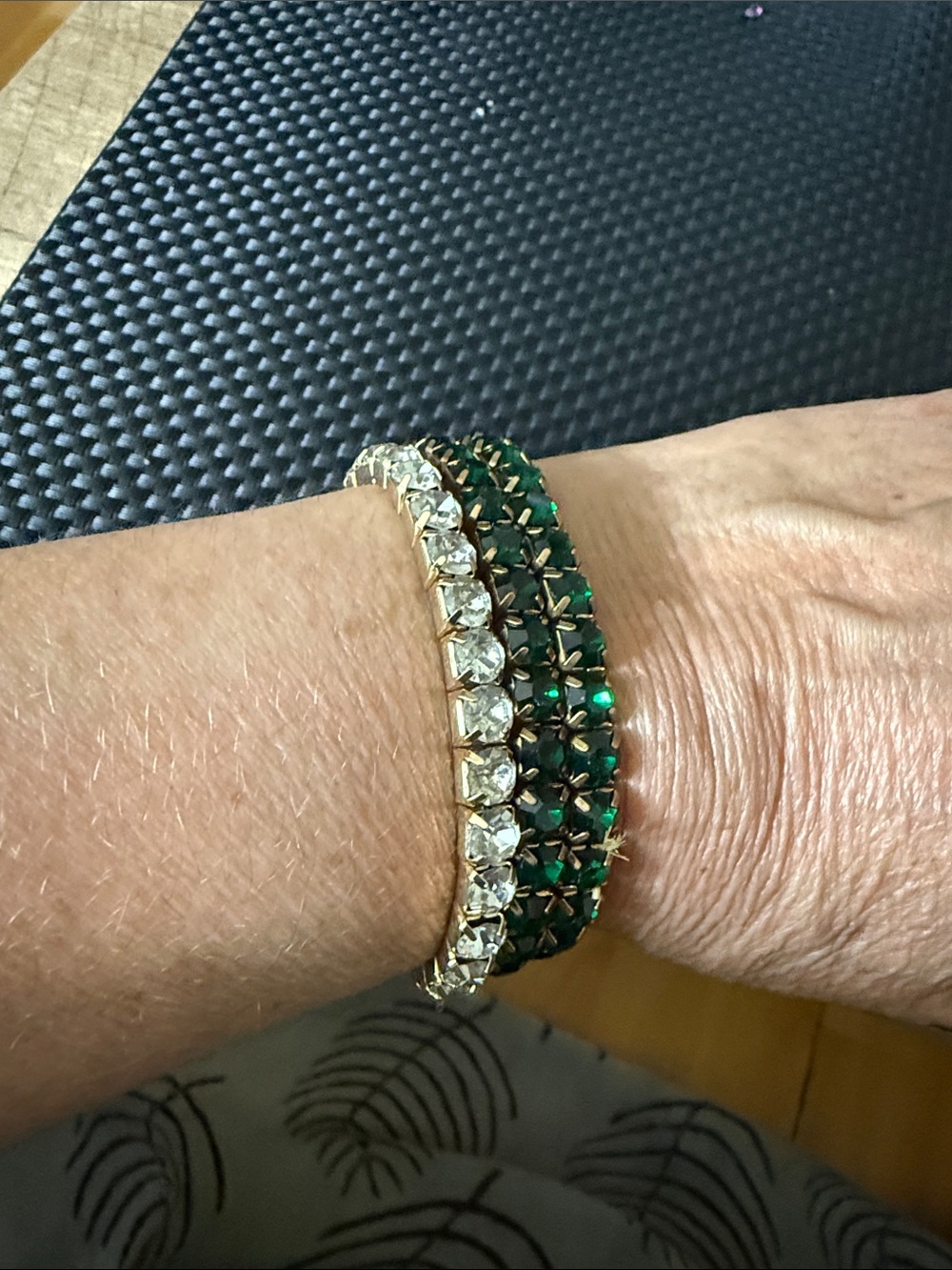 Green Crystal Tennis Bracelet Set with Clear Rhinestones